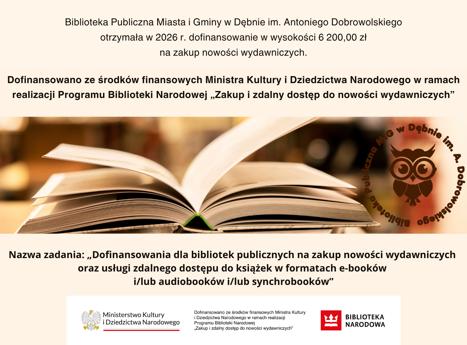 Zdjęcie: Biblioteka otrzymała dofinansowanie na zakup nowości wydawniczych w 2026 r.