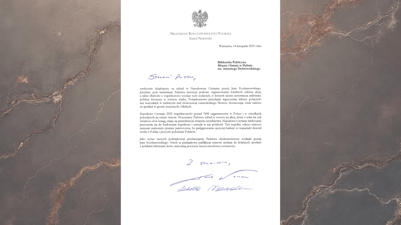 Zdjęcie: Podziękowania od Prezydenta RP Karola Nawrockiego za udział w tegorocznej akcji 