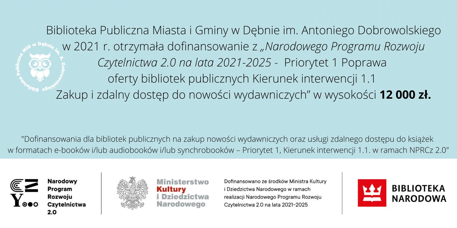 Zdjęcie: Biblioteka w Dębnie otrzymała dotację na zakup nowości wydawniczych w wysokości 12 000 zł