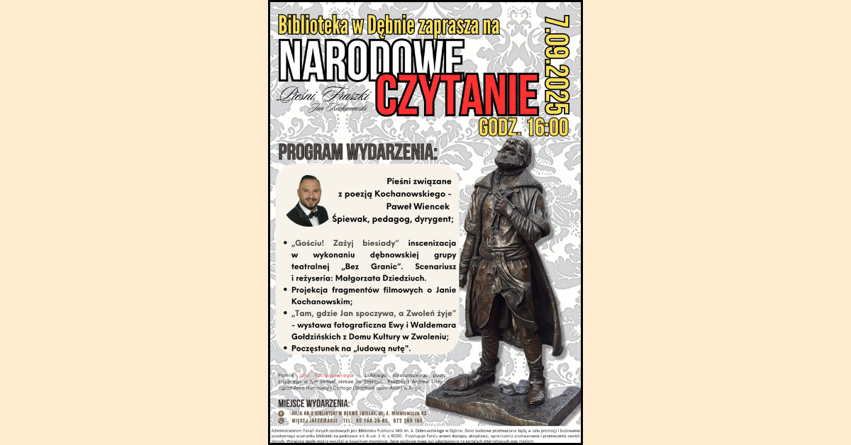Zdjęcie: Narodowe Czytanie - twórczość Jana Kochanowskiego