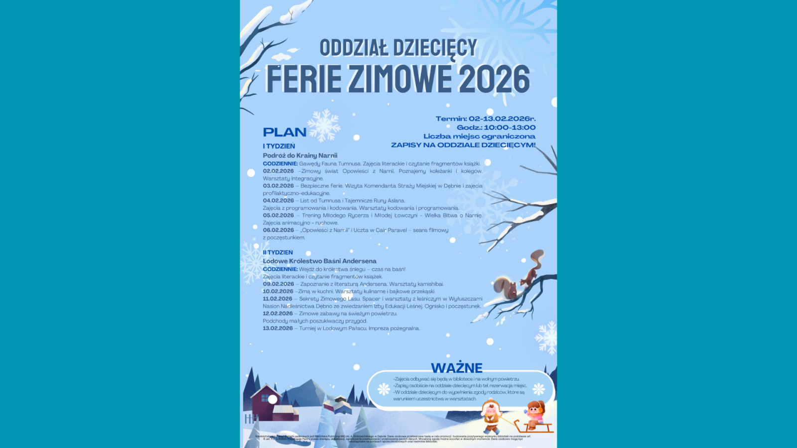 Zdjęcie: FERIE ZIMOWE 2026 – ODDZIAŁ DZIECIĘCY